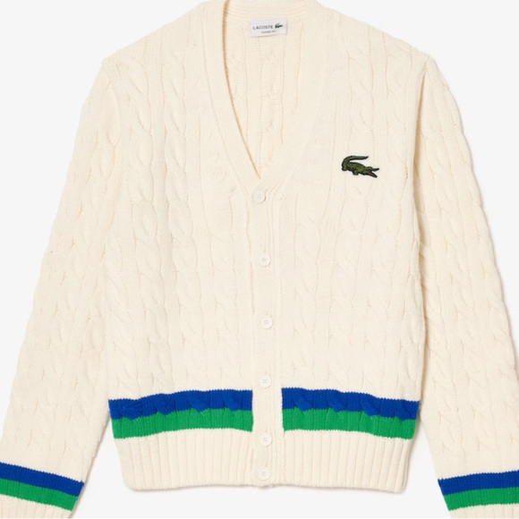 Lacoste unisex cable knit striped cardigan sz large 5 - Picture 1 of 8